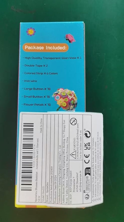 SpriteGru Flower Craft Kit for Kids,Make Your Own Flower Bouquet with Buttons,DIY Activity Gift for Boys & Girls Age 4 5 6 7 8 9 10 Year Old(2 Bouquets and 1 Glass Vase)