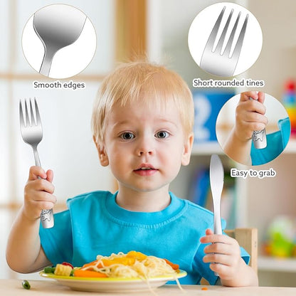 9 Piece Stainless Steel Kids Silverware Set,Toddler Utensils,Child and Toddler Flatware,Kids Utensil Set,Children Safe Forks, Spoons and Knives,Mirror Polished, Dishwasher Safe