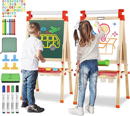 JOYOOSS Easel for Kids Art Easel Kids Easels for Toddlers,Wooden Kid Easel with Paper Roll - Adjustable Magnetic Double Sided, Toddler Art Easel for Toddlers 2-4 Years and Art Easel for Kids Ages 4-8