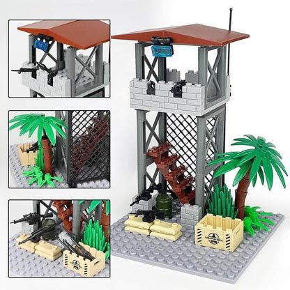 Finger Rock Military Base Building Block Set, WW2 Army Mini War Accessories Kits, Military Ruins Guard Tower Base Guns Army Supplies Block Toy for Kids 8 10 12 14