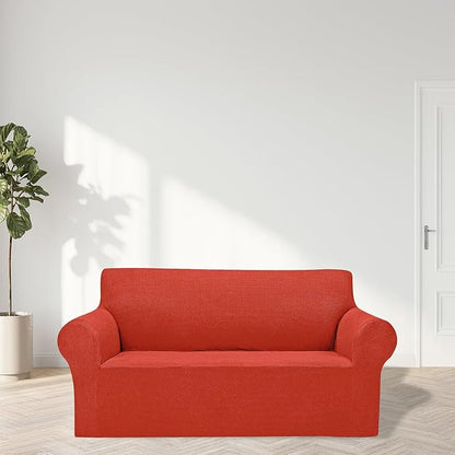 2025 New Stretch Loveseat Sofa Slipcovers Couch Cover for 2 Cushion Furniture Protector Sofa Covers with Elastic Bottom Jacquard Fabric Small Checks for Pets, Kids - Pureed Pumpkin