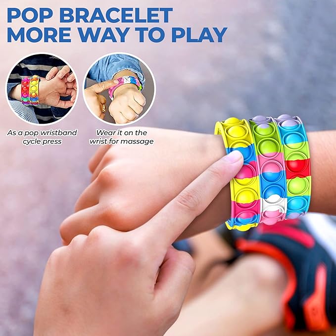 16 PCS Bracelets Glow in The Dark Pop it Fidget Toy, Rainbow Party Favors Wristband Set, Push Bubbles Sensory Pack Kids Ages 5 8 12 Adult Student Gift