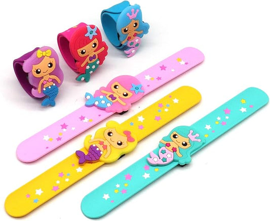 Silicone Mermaid Slap Bracelets - Cute Mermaid Theme Birthday Party Favors , Girls Party Favors Gifts Carnival Prizes Set （6 Pack