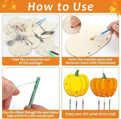 gisgfim 16 Pack Thanksgiving Pumpkin Wind Chime Crafts Kits for Kids Make Your Own Pumpkin Wind Chime Wooden DIY Arts and Crafts for Fall Party School Classroom Decorations Supplies Birthday Favors