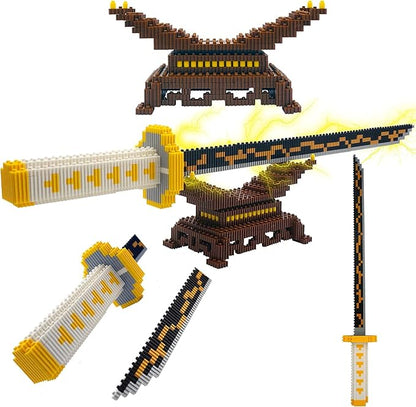 Demon Slayer Sword Building Kit, 19in Cosplay Anime Samurai Zenitsu Sword Building Blocks with Sword Stand, Demon Slayer Katana Sword Model Decor Building Brick Gift for Kid, Adult