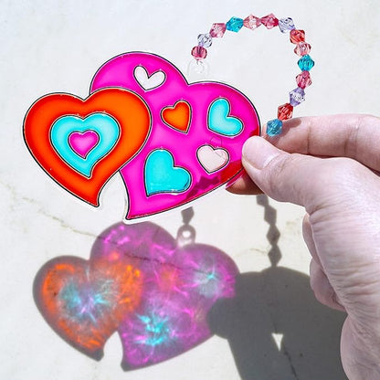 Winlyn 27 Sets Heart Suncatchers Ornaments Decoration DIY Window Paint Art Stickers Craft Kit Heart Sun Catchers for Kids Mother's Day Gift Valentine's Day Classroom Art Project Party Favors