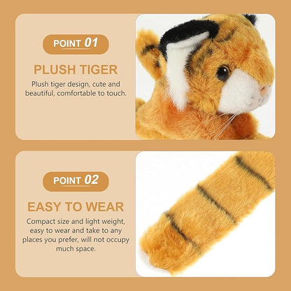 Kisangel 1pc Slap Bracelets Huggables Plush Animals Slap Band Wrist Huggers Animals for Kids Birthday Party Supply(Brown Tiger)