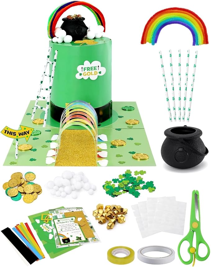 St Patrick's Day Leprechaun Trap Crafts Kit for Kids Ages 4-8 DIY Kit St Patricks Day Party Supplies Catch a Leprechaun Kids Classroom Activity Saint Patricks Day Party Decoration