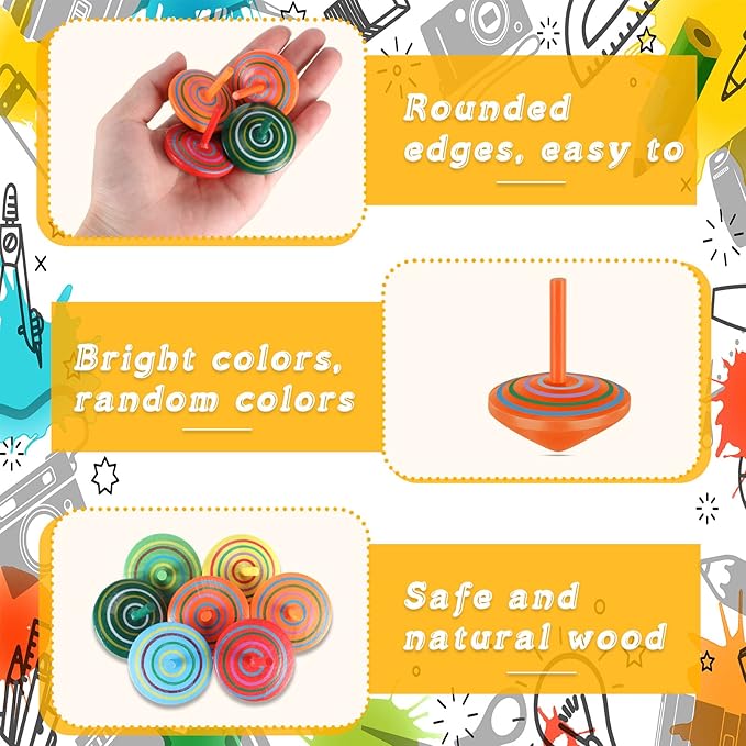 Aoriher Wood Spinning Tops for Kids, Colorful Wooden Gyroscopes Toy, Educational Kindergarten Toys, Rainbow Spin Tops for Games Party Favors Birthday Gifts(12 Pieces)