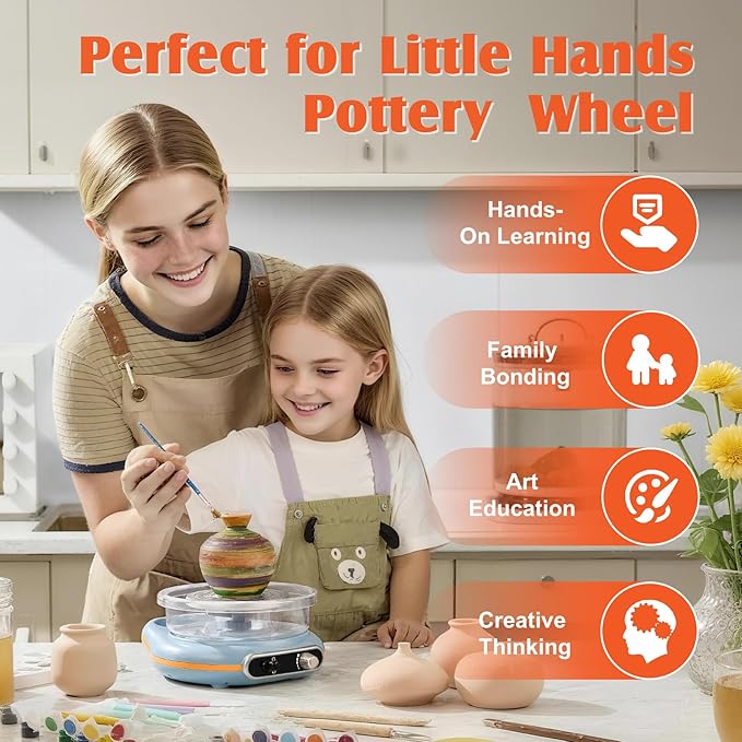 Funspire Pottery Wheel for Kids,mini Pottery Wheel for Children and Beginners - 4.7-inch Electric Pottery Wheel with Adjustable Speed, Low Noise, Precise Control, Includes 16 Pottery Tools