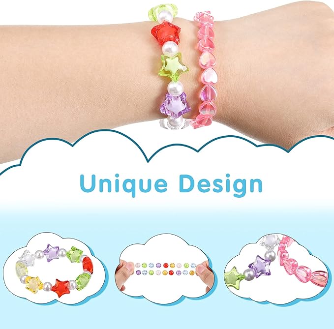 Junkin 16 Pieces Kids Bracelet for Girls Princess Bracelet Cute Rainbow Bead Bracelets Little Girls Jewelry for Birthday Party Favors Valentine's Day Exchange Gifts
