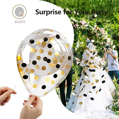 Bezente Black Gold Confetti Latex Balloons - 60 Pack 12 inch Helium Black Gold Confetti Balloons for Wedding Graduation Bridal Shower Birthday Party Decorations