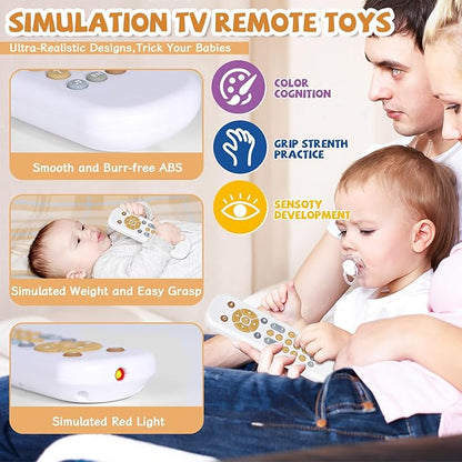 Orzbow Baby Remote Control Toy for 6 Months+ with Music, TV Remote Toy with Realistic Light and Sound - English, French and Spanish for Infant Play - BPA Free, White