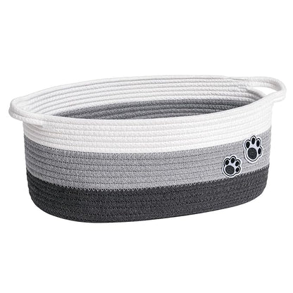 Dog Toy Basket Gift Basket Empty, Woven Storage Baskets for Towels, Cute Dog Storage Bins with Handles, Small Cotton Rope Baskets for Shelf, 13.6"x 10" x 6", Mixed-Gray