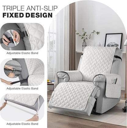 TAOCOCO Waterproof Recliner Chair Covers with Leg Strap 1 Piece Recliner Covers for Recliner Chair for Pets Kids, Washable Reclining Chair Cover Furniture Protector with Straps (23'' Small, Off White)