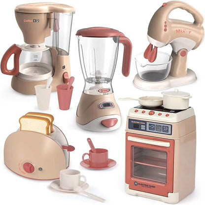 Play Kitchen Toys for 3 4 5 6 7 8 Year Old, Pretend Play Kitchen Appliances Toy Set with Blender, Coffee Maker, Mixer and Toaster,Christmas & Birthday Gifts for Kids Age 3-5 4-6 6-8 Girls