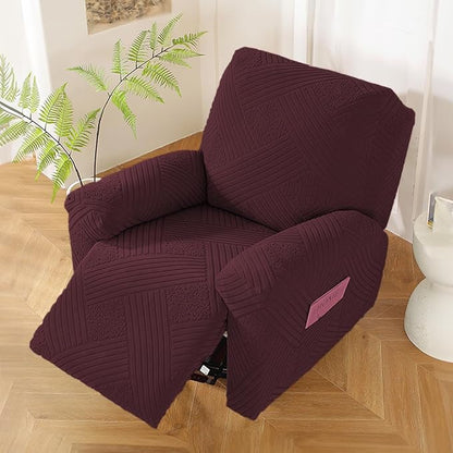 NORTHERN BROTHERS Recliner Chair Covers - Lazy Boy Recliner Covers That Stay in Place, 4 Pieces Reclining Chair Cover Recliner Slipcovers 1 Seater, Wine Red