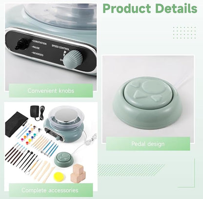 Mini Pottery Wheel Kit, 4.7 Turntable Electric Pottery Wheel, Clay Making Pottery Machine with 24 Pottery Shaping Tools and Paint Set, Craft Kits Gift for Kids Teens & Adults Beginners