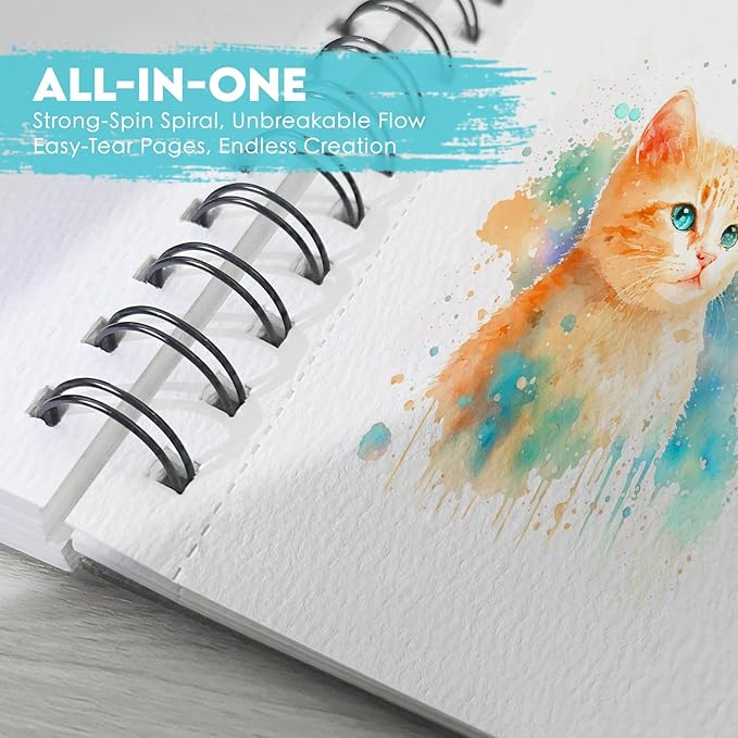 KOVIEDE 100% Cotton Watercolor Paper Pad 30 Sheets, Cold Press 140lb/300gsm Spiral Bound Watercolor Sketchbook, Artist Quality Art Journal Supplies (Floral-Purple, 5.5“x8.5)