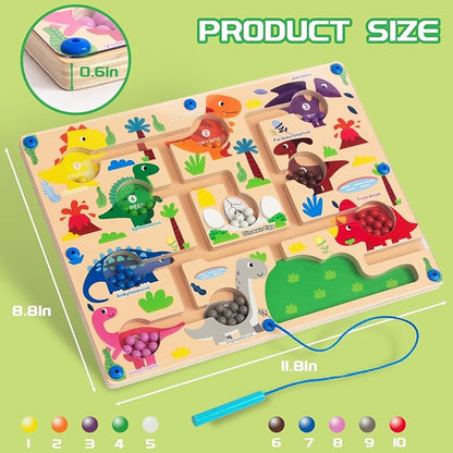 Magnetic Color & Number Maze, Montessori Wooden Color Matching Learning Counting Puzzle Board, Toddler Fine Motor Skills Toys for Boys Girls 3 4 5 Years Old