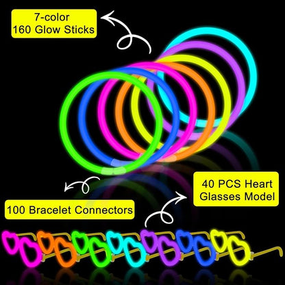 40 Pack Glow Heart Glasses Party Favors Bulk with 160 Glow Sticks & Connectors (for 40 Neon Glasses, 80 Bracelets or 26 Necklaces), Valentines Glow in the Dark Decorations for Mardi Gras Wedding Dance