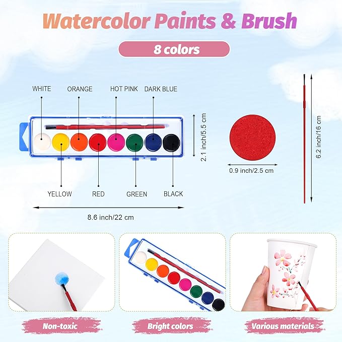 Aodaer 96 Pieces Valentine's Day Gift Mini Watercolor Paint Set Include 24 Set Colors Watercolor Paints Strip Palette Wooden Canvas Easels Canvas Tote Bags Aprons for Art Beginner Painting Supplies