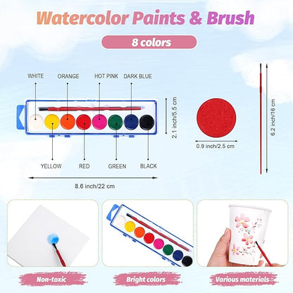 Aodaer 96 Pieces Valentine's Day Gift Mini Watercolor Paint Set Include 24 Set Colors Watercolor Paints Strip Palette Wooden Canvas Easels Canvas Tote Bags Aprons for Art Beginner Painting Supplies