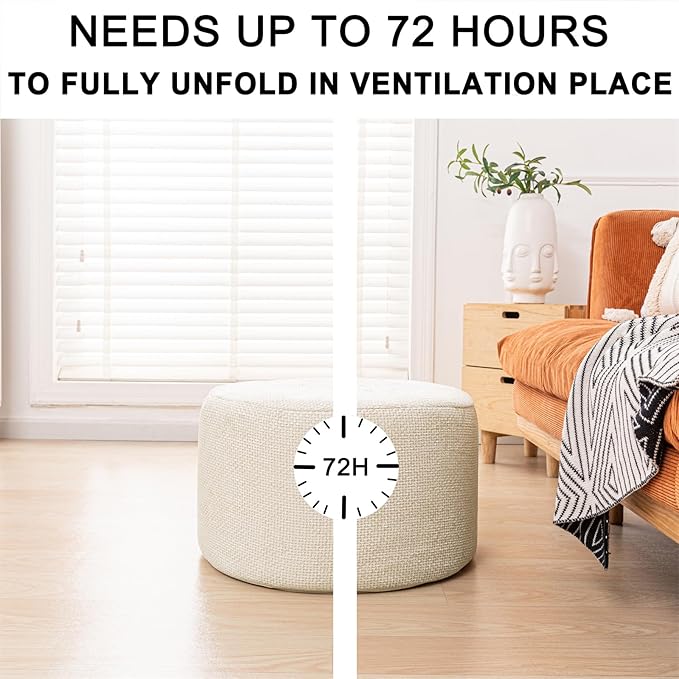 Pouf Ottoman Foot Rest Living Room Decor Floor Pouf Lightweight 20x12 Inches Modern Stuffed Poof Foot Stool Perfect Underdesk Foot Rest for Office (Cream)