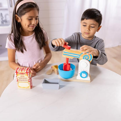 Melissa & Doug Wooden Make-a-Cake Mixer Set (11 pcs) - Play Food and Kitchen Accessories - FSC Certified