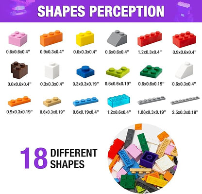 MANNIDOO 595 Pieces Building Bricks, Building Bulk Block with 4 Packs 5" x 5" Stackable Plates and 46PCS Wheel Accessory - Compatible with All Major Bricks, Gfits for Kids - 18 Shape/16 Color