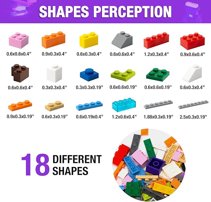 MANNIDOO 1600 Pieces Building Bricks, Building Bulk Block with 2 Packs 24x24 Studs Sticky Plate and 46PCS Wheel Accessory - Compatible with All Major Bricks, Gfits for Kid - 18 Shape/16 Colo