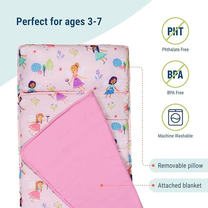 Wildkin Original Nap Mat with Reusable Pillow for Boys & Girls, Perfect for Elementary Daycare Sleepovers, Features Hook & Loop Fastener, Cotton Blend Materials Nap Mat for Kids