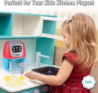 Toy Air Fryer for Kids, Kids Play Kitchen Playset Accessories, Chefs Pretend Play Kitchen Appliance Toys Oven w/Light, Sound, Play Food Grill Cooking Utensils for Kids Boys Girls Toddlers 1-3 2+