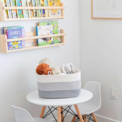 OrganiHaus Cotton Rope Basket for Shelf - Woven Storage Basket for Organizing, Closet & Toy Storage - 3-Toned Gray - 15x9x10