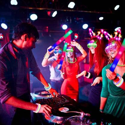 236 PCS Glow in the Dark Party Supplies, Girls Party Favors, 12 PCS Foam Glow Sticks, 12 PCS LED Glasses, 12 PCS Bunny Ear Headband, 100 PCS Glow Sticks and 100 PCS Connectors