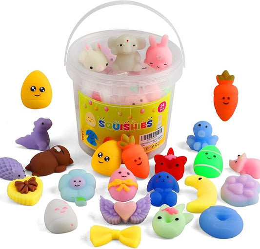 KINGYAO Easter Mochi Squishies, 24 pcs - Basket Stuffers & Egg Fillers for Kids, Teens, and Toddlers - Fidget Toys, Classroom Prizes, Party Favors (Ages 4-12)