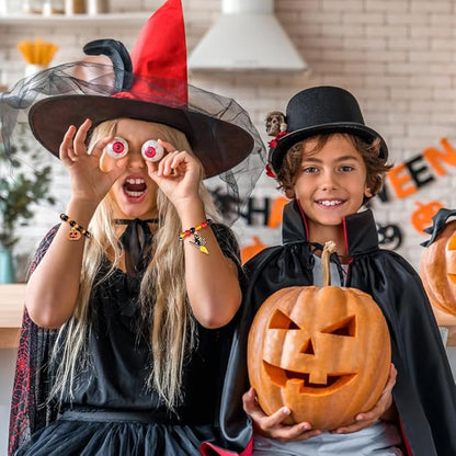 12pcs Halloween Bracelets for Kids, Halloween Party Favors Bead Bracelets and Charms Set Trick or Treat for Boys Girls Halloween Goodie Bag Fillers