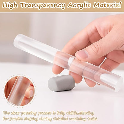 2-Piece Polymer Clay Acrylic Rolling Pin Set – Clear Slab Roller Tools with Thickness Rings for DIY Sculpting & Air-Dry Clay Projects