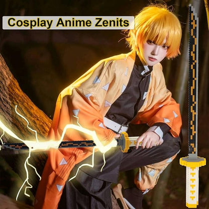 Demon Slayer Sword Building Kit, 19in Cosplay Anime Samurai Zenitsu Sword Building Blocks with Sword Stand, Demon Slayer Katana Sword Model Decor Building Brick Gift for Kid, Adult
