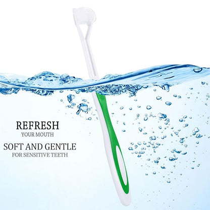 Boao 4 Pieces Three Sided Toothbrush Autism Sensory Toothbrush Bristle Travel Brush for Kids Complete Teeth Gum Care Good Angle Clean Tooth, Soft and Gentle(Green)