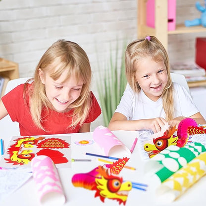 2 Pack Chinese New Year Paper Dragon Decorations, Chinese Paper Handheld Dancing Dragon Toy, DIY 3D Chinese Paper Dragon Garland for Spring Festival Party Supplies