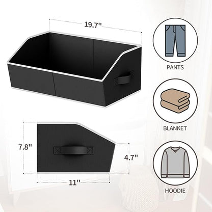 Homsorout Storage Bins for Shelves - Large Trapezoid Closet Shelf Organizer, Fabric Organization Bins with Handles, Storage Baskets for Clothes, Towel, Blanket, 4 Pack, Black