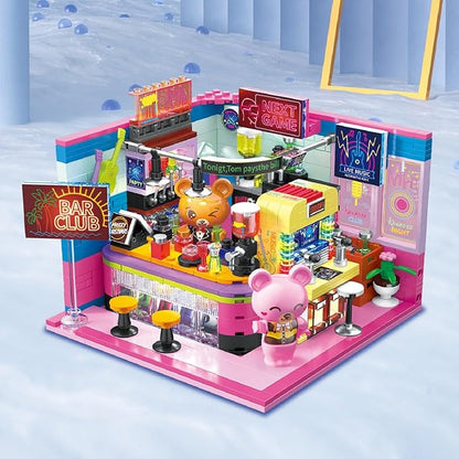 Friends House Building Block Set, Bear Club Business City View Small Brick Model, Mini Construction Toy, Hobbies Christmas Birthday Gift for Teens Children Kids Boys Girls 6+, 602pcs