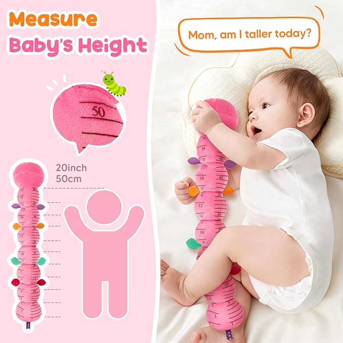 Baby Toys Musical Caterpillar, Infant Stuffed Animal for 0-6 6-12 Months with Crinkle and Rattles, Tummy Time Sensory Toys Newborn Boys Girls Gifts 0 3 6 9 12 Months - Pink