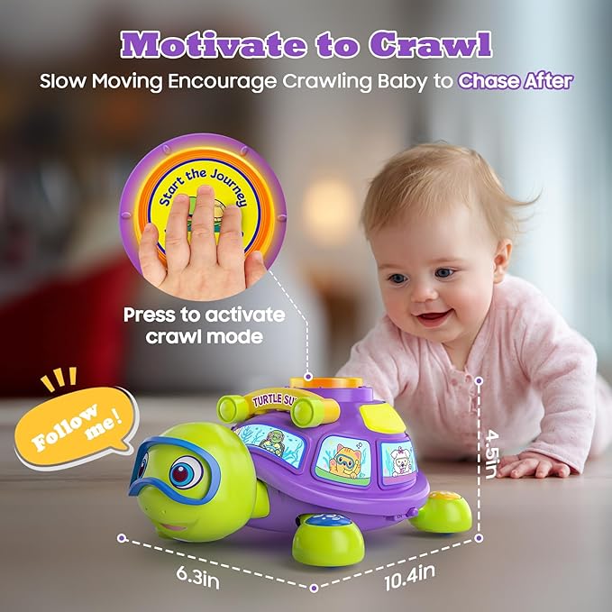 Baby Toys 6-12 Months, Musical Turtle Tummy Time Developmental Crawling Toy for 6 7 8 9 10 Months, Educational Bilingual Infant Toy 6-9-12 Months, Baby Boy Girl Birthday Gifts