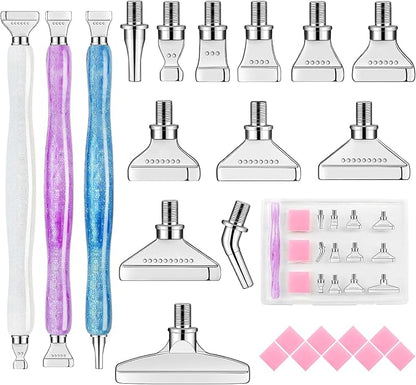 24pcs Diamond Art Pen Set with Metal Tips, Diamond Painting Accessories and Tools Kit for Adults(Three Pen + 12 Tips + 9 Dotting Clay)