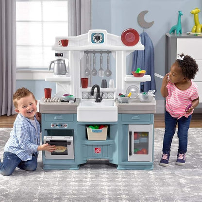Step2 Timeless Trends Kids Kitchen Playset, Indoor/Outdoor Kitchenette, Interactive Play with Lights and Sounds, Made of Durable Plastic, Includes 21 Piece Toy Accessories, for Toddlers 2+ Years Old