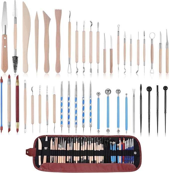 43 Pcs Pottery Tools for Sculpting Double Sided Ceramic Clay Carving Tool Set with Carrying Case Bag Polymer Clay Tools Kit for Trimming, Beginners, Pros, Adults, Supplies