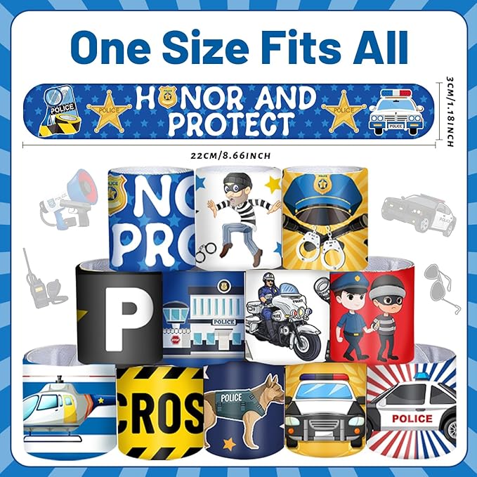 48PCS Police Party Favors Police Slap Bracelets Police Bracelets Wristbands for Police Themed Birthday Party Supplies Gifts Decorations Kids Classroom Rewards Prizes Carnival Christmas