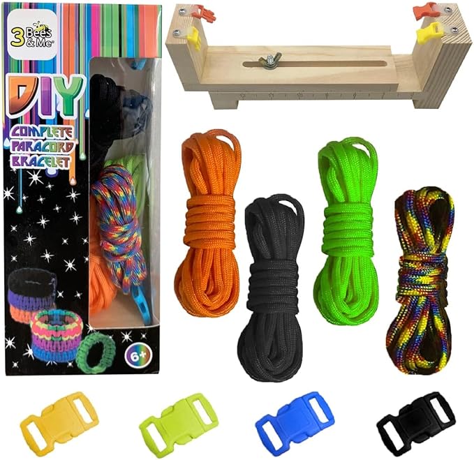3 Bees & Me Paracord Bracelet Kit for Boys & Girls - Complete DIY Friendship Bracelet Maker Set with Jig Loom & Paracords for Kids, Tweens & Teens